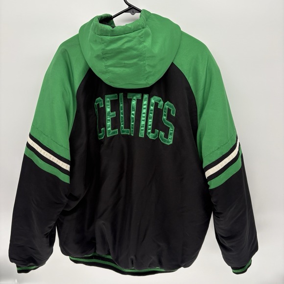 Vintage 90s Embroidered Boston Celtics Hooded Puffer Winter Coat Jacket Men L - Picture 9 of 12